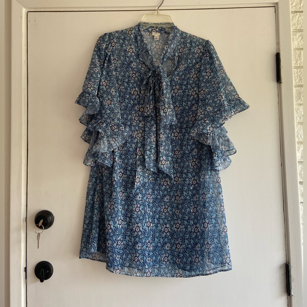 Floral Blue Ruffle Dress